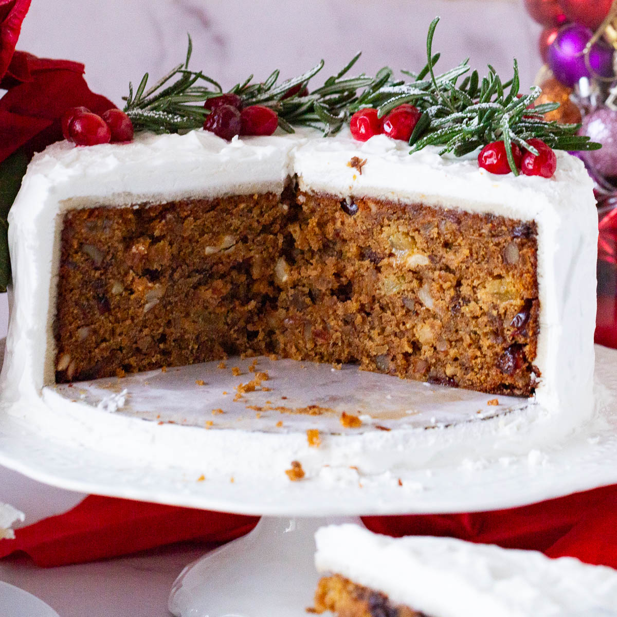 Sliced Fruitcake on the cake stand.
