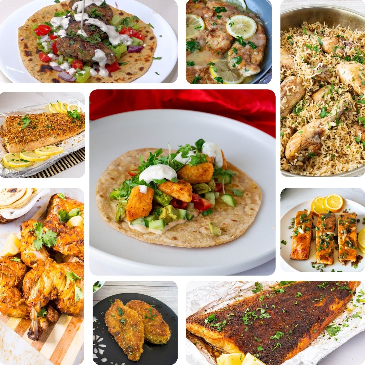 A collage of Healthy weeknight dinner recipes featuring quick, nutritious meals for busy evenings.