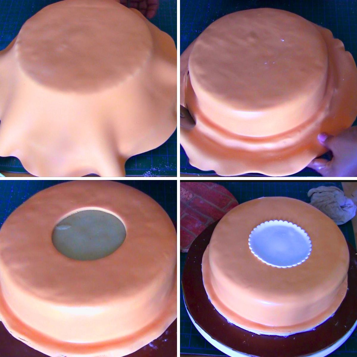 Covering the fruitcake with fondant.