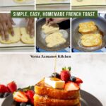 Pinterest image for Dessert French Toast with Crème Anglaise.