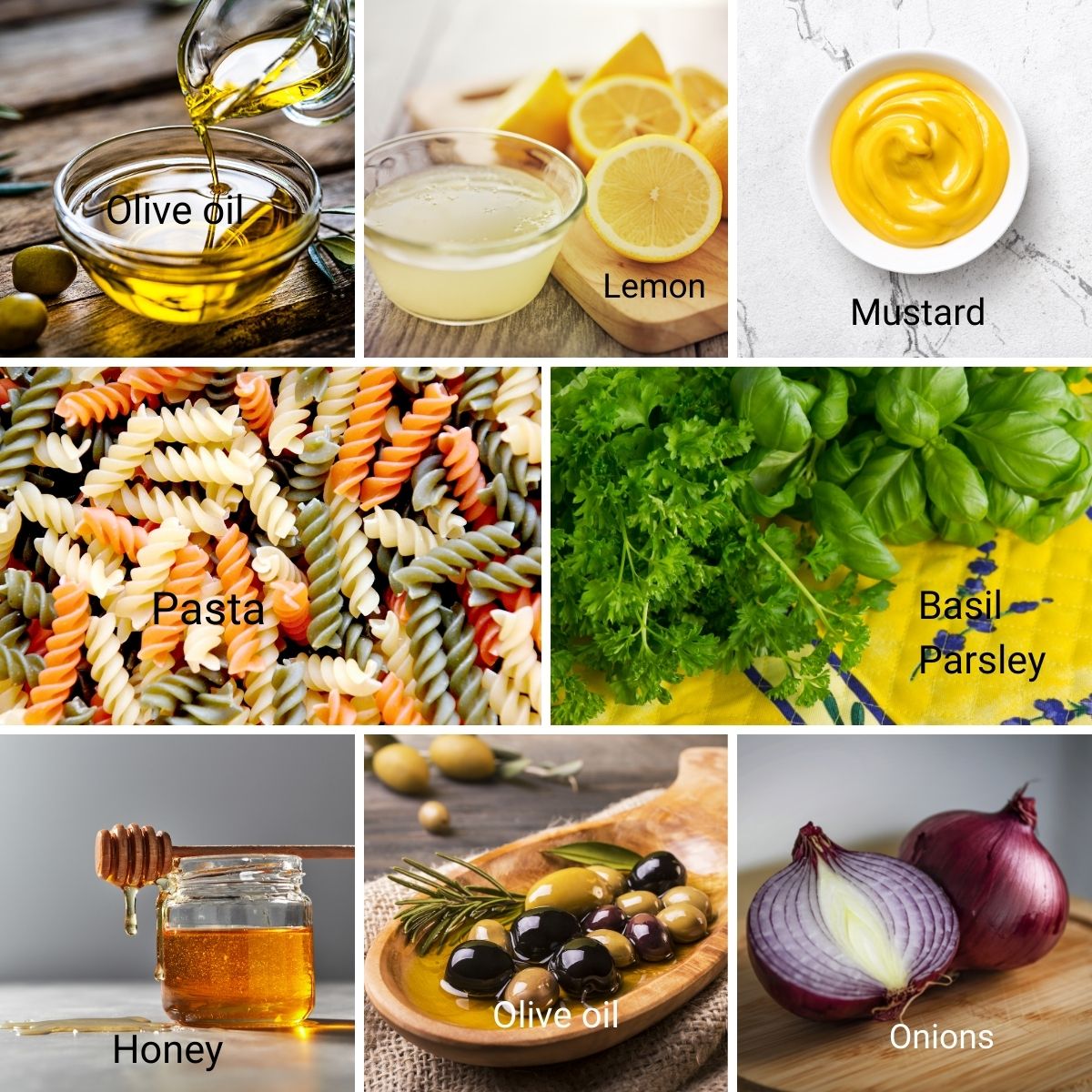 Ingredients for Lemon Pasta Salad with Veggies.