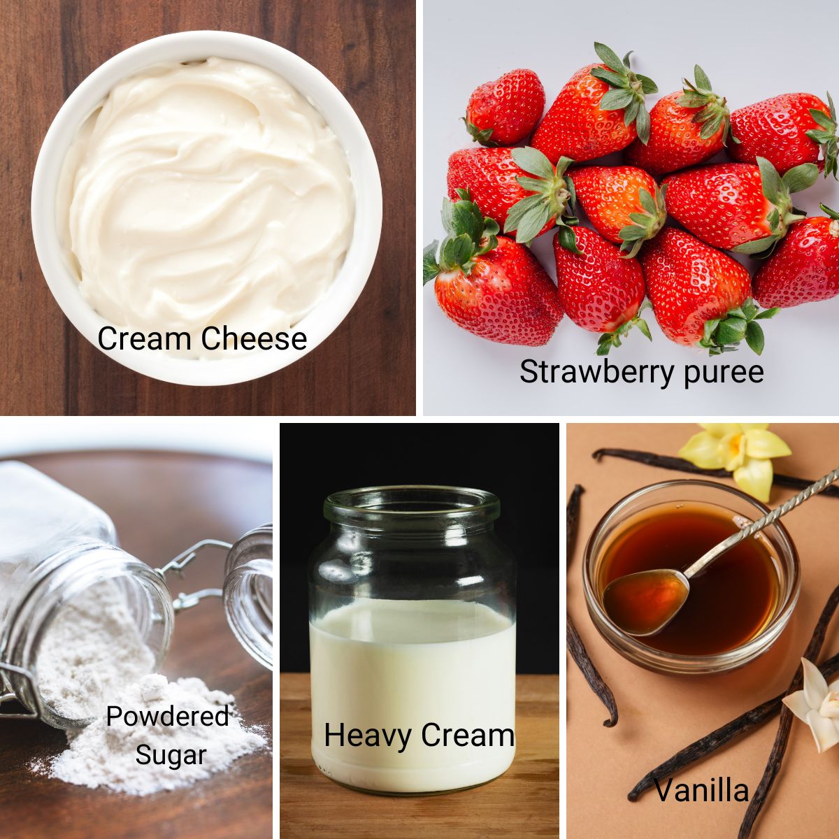 Ingredients for making strawberry mousse.
