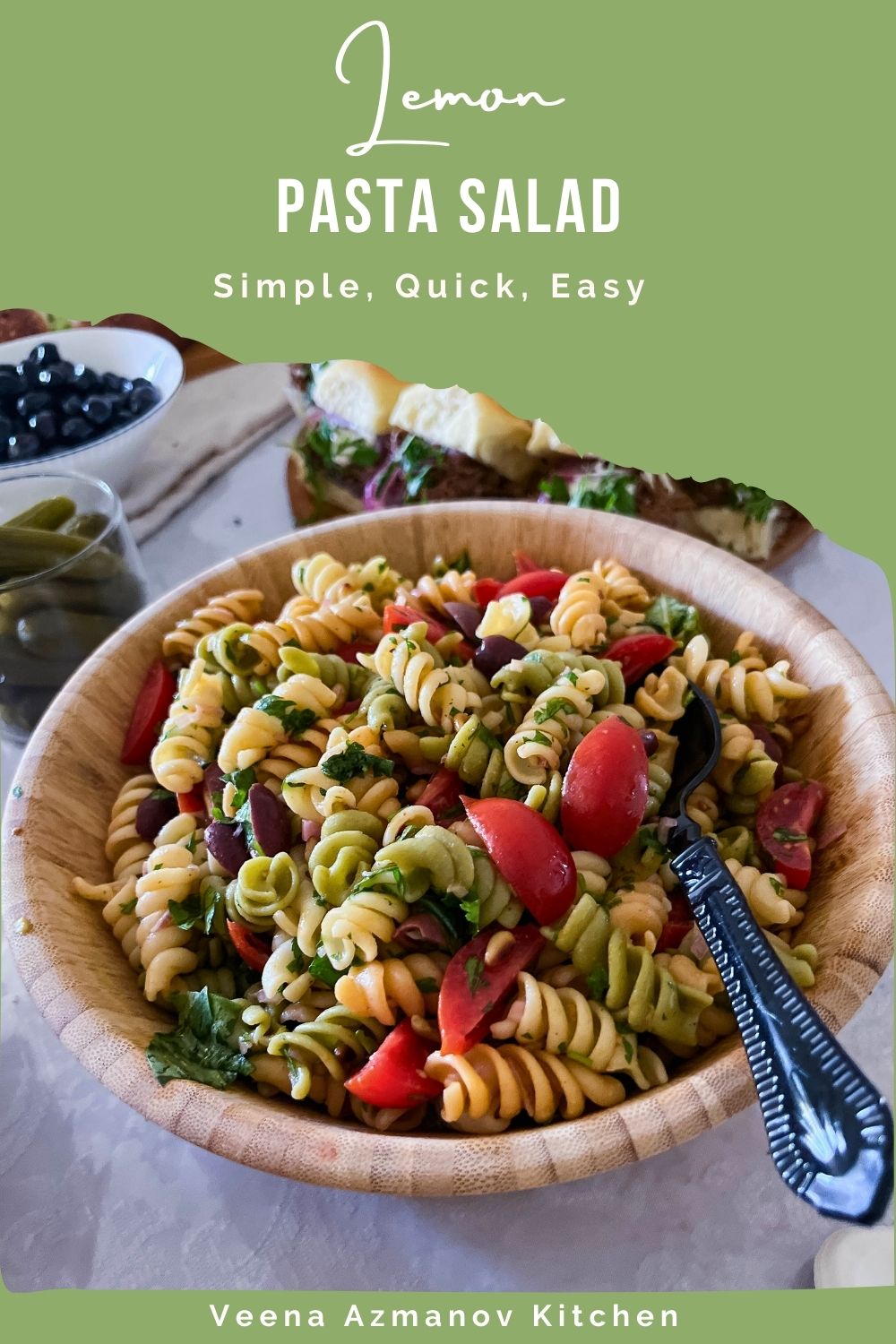 Pinterest image for Lemon Pasta Salad with Veggies.