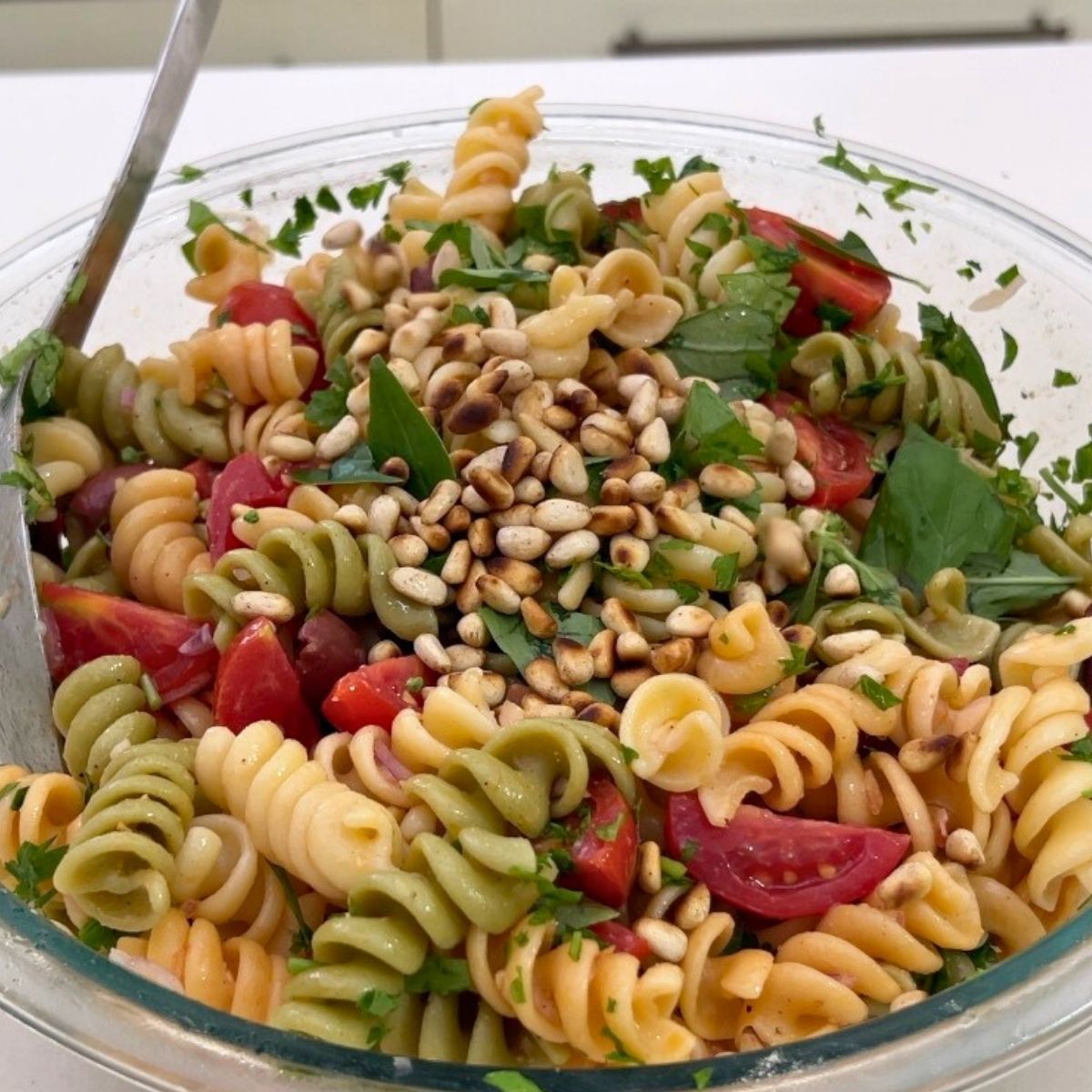 Pinterest image for Lemon Pasta Salad with Veggies.