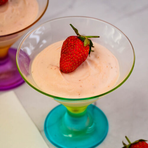 A martini glass with mousse for Valentines Day.