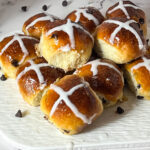 Hot cross buns with chocolate chips for Good Friday.