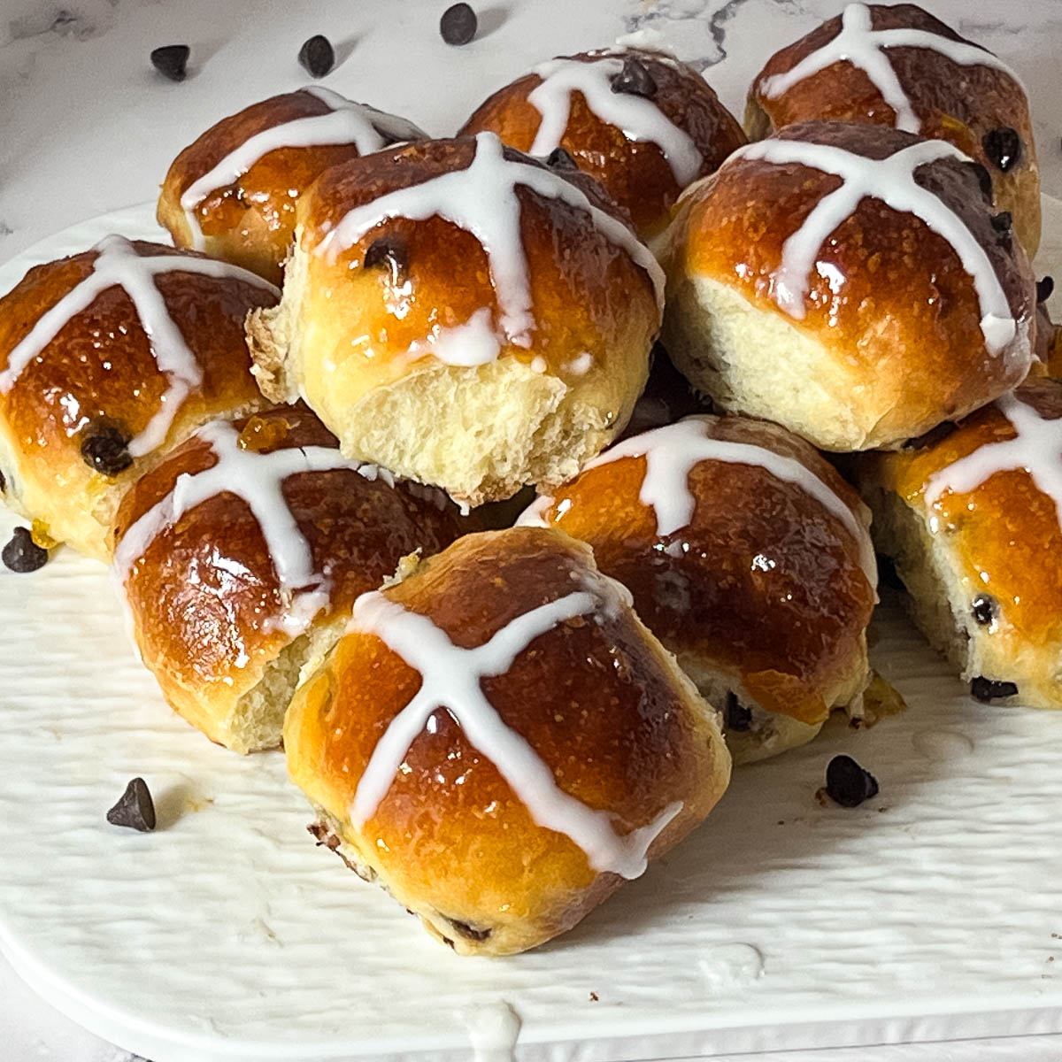 Best Chocolate Chip Hot Cross Buns with Icing Cross - Veena