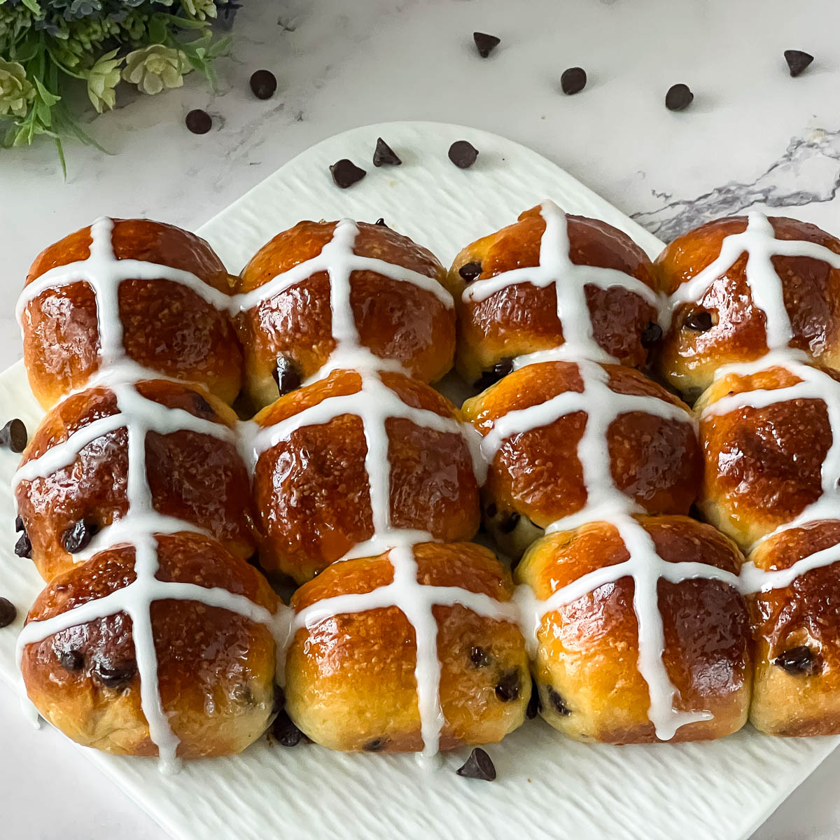 Best Chocolate Chip Hot Cross Buns with Icing Cross - Veena