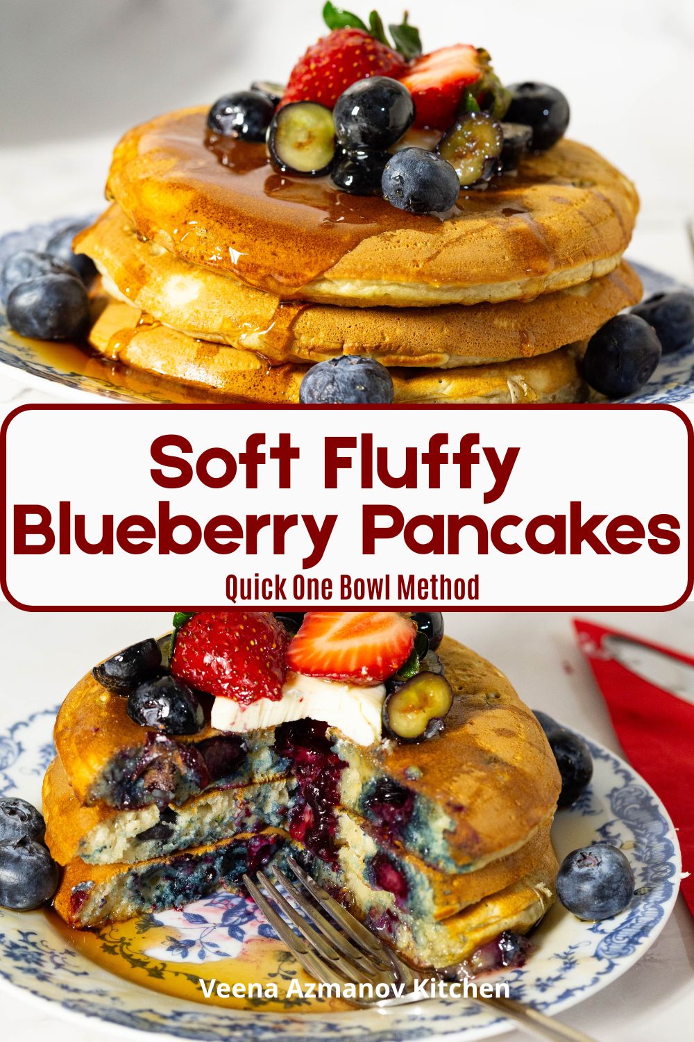 Pinterest image for Fluffy Blueberry Pancakes.
