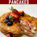 Pinterest image for fresh strawberry pancakes.