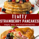 Pinterest image for fresh strawberry pancakes.