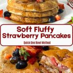 Pinterest image for fresh strawberry pancakes.