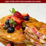 Pinterest image for fresh strawberry pancakes.
