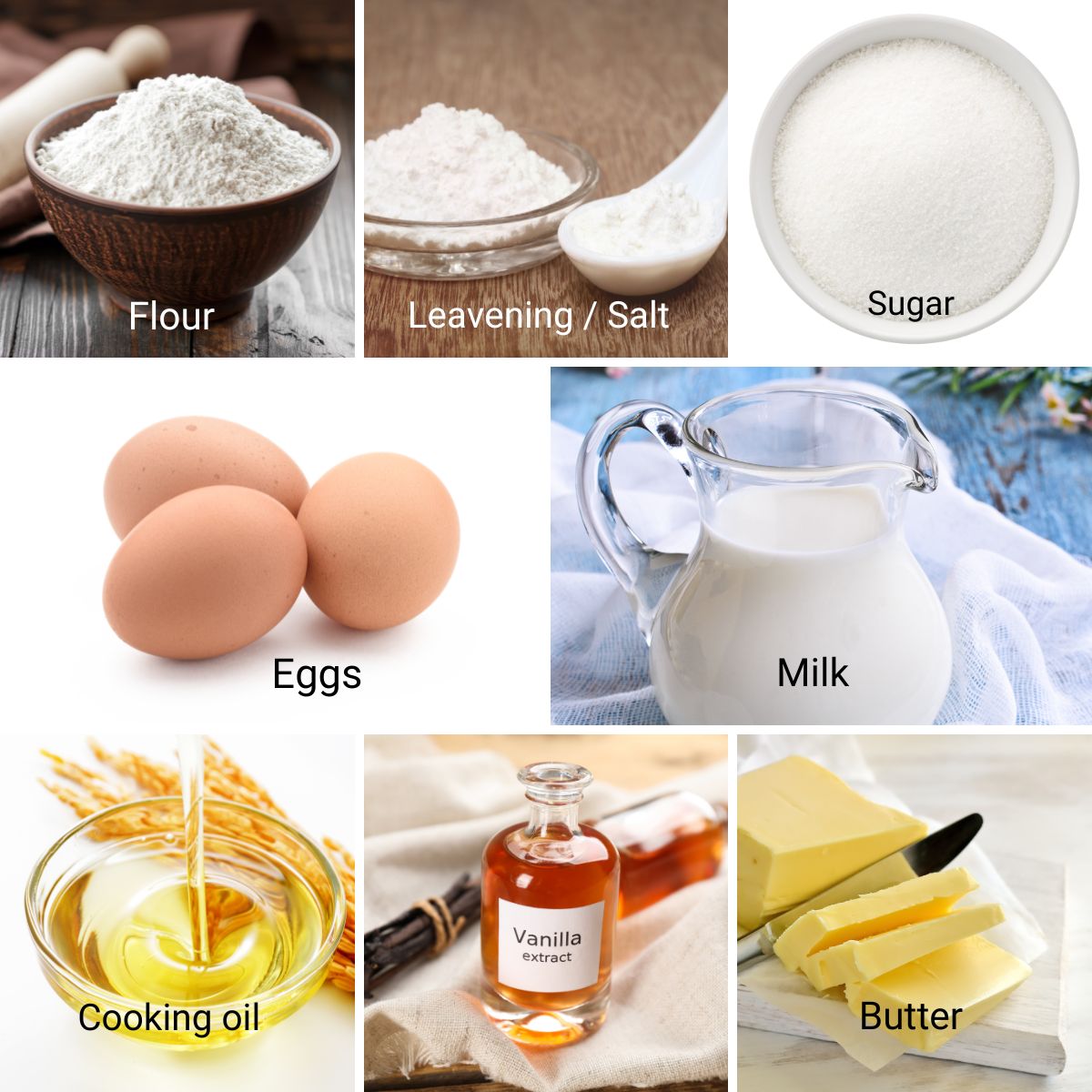 Ingredients for making fluffy pancakes.