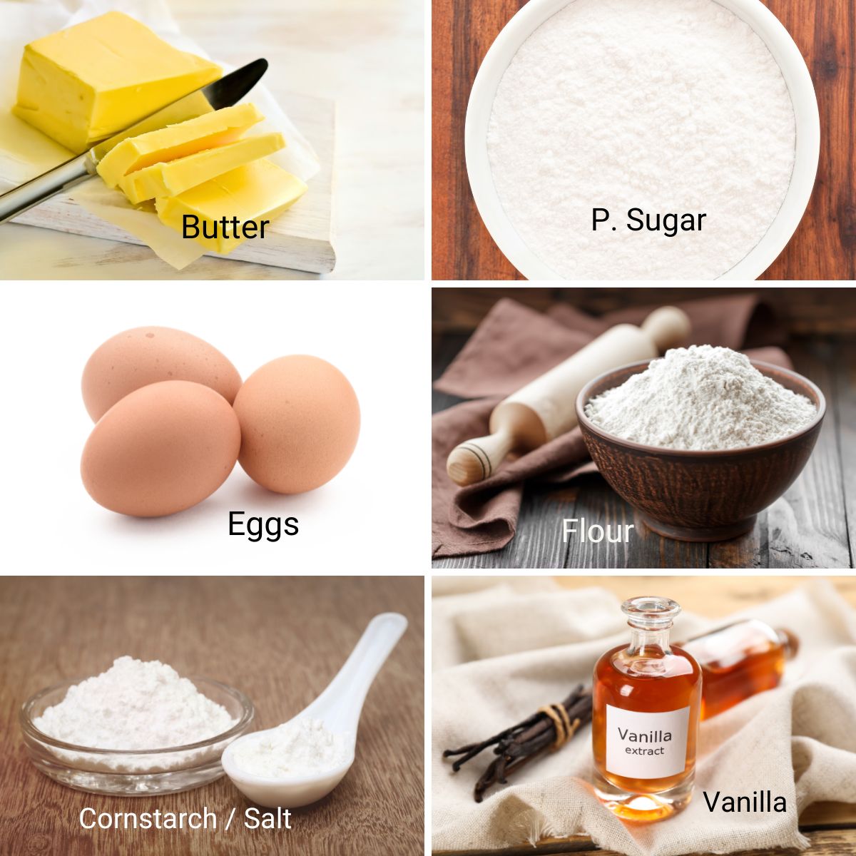 Ingredients for making sugar cookie dough.