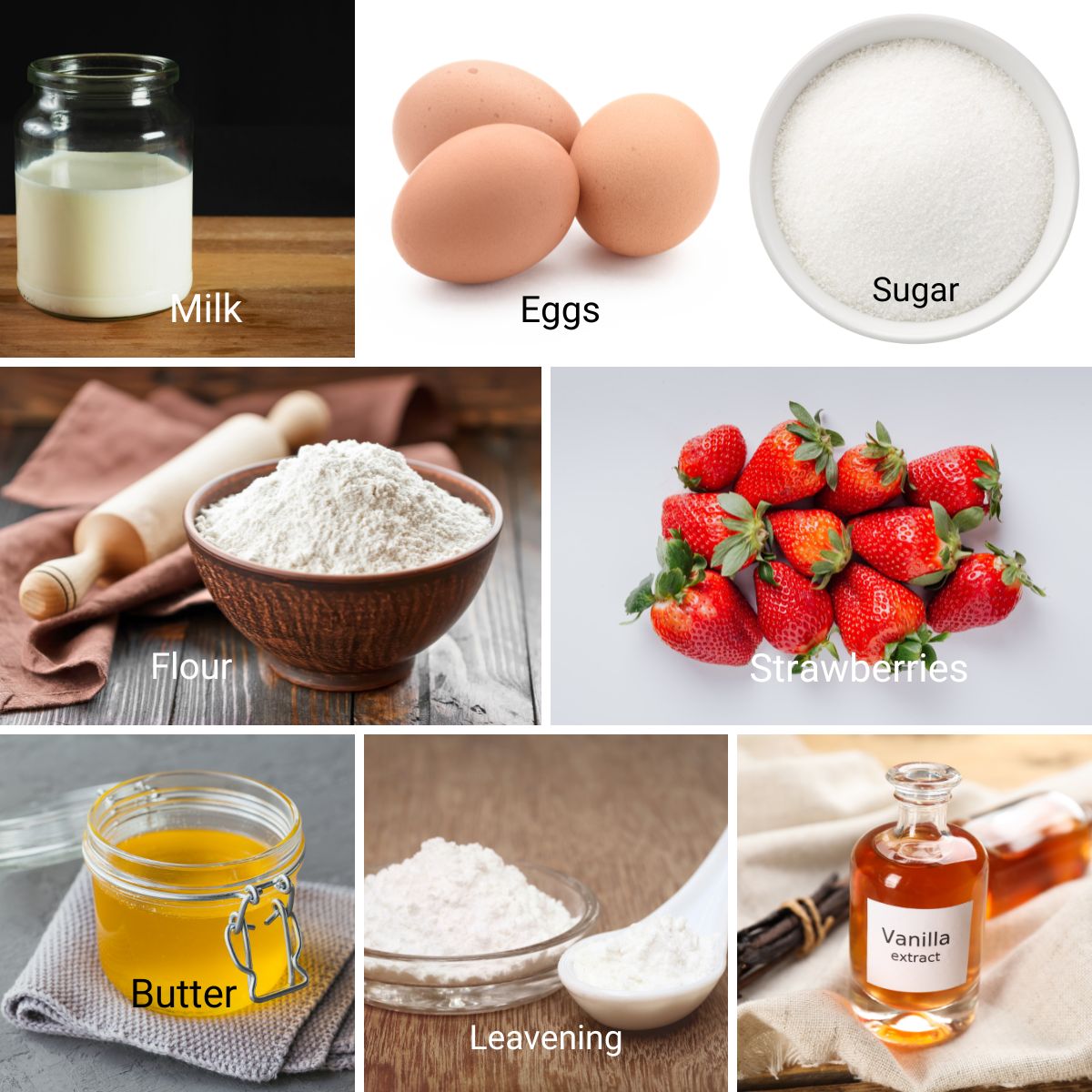 Ingredients for making pancake batter.