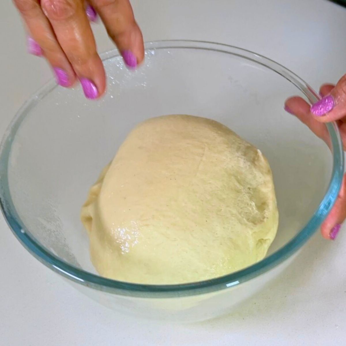 Dough in a oiled bowl for proofing.