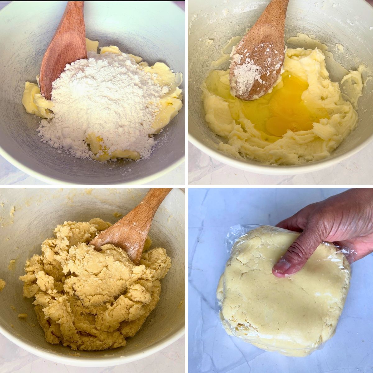 A bowl with ingredients for making sugar cookie dough.