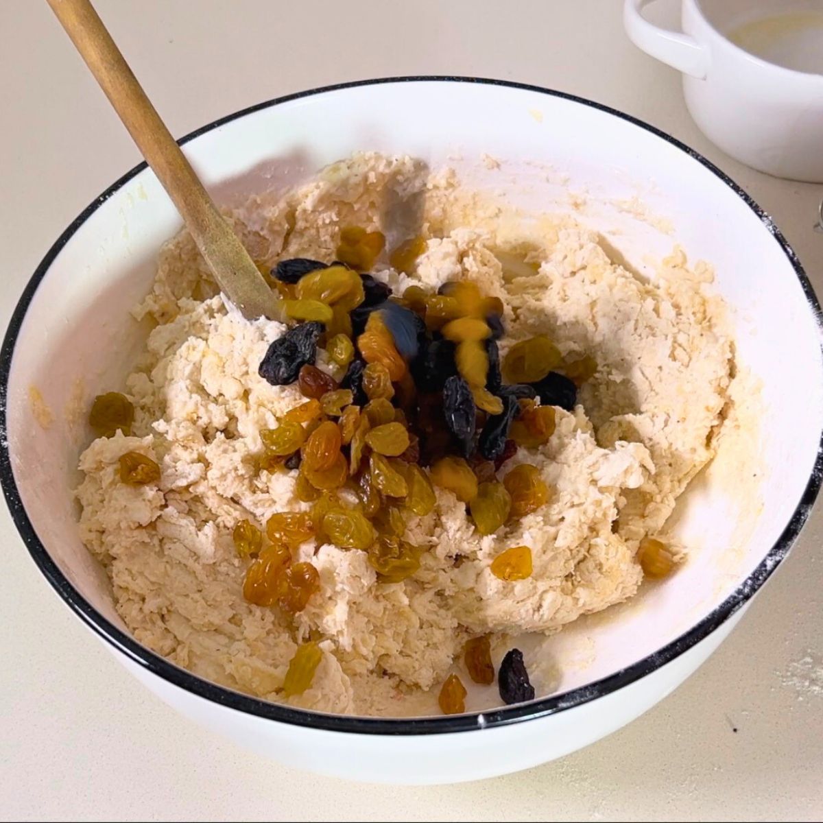 Greek yogurt dough with raisins.