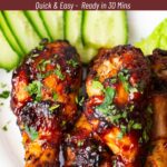 A Pinterest image BBQ chicken legs.