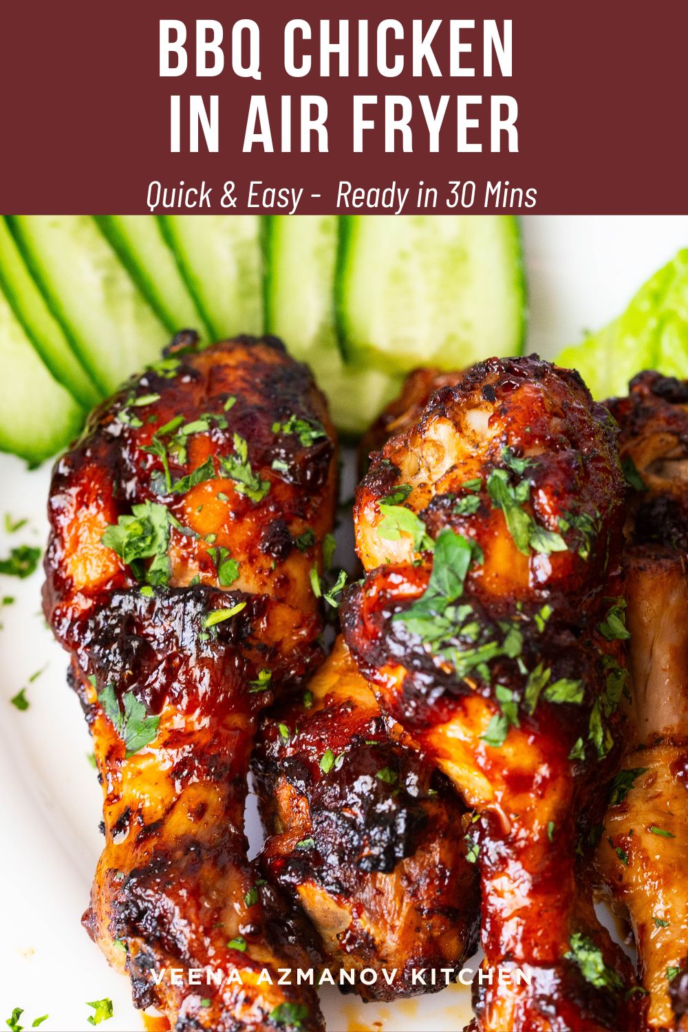 A Pinterest image BBQ chicken legs.