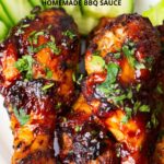 A Pinterest image with Air Fried BBQ Chicken Legs.