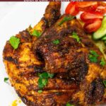 Pinterest image for Air fryer baked chicken quarters in 30 mins.