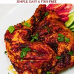 Pinterest image for Air fryer baked chicken quarters in 30 mins.