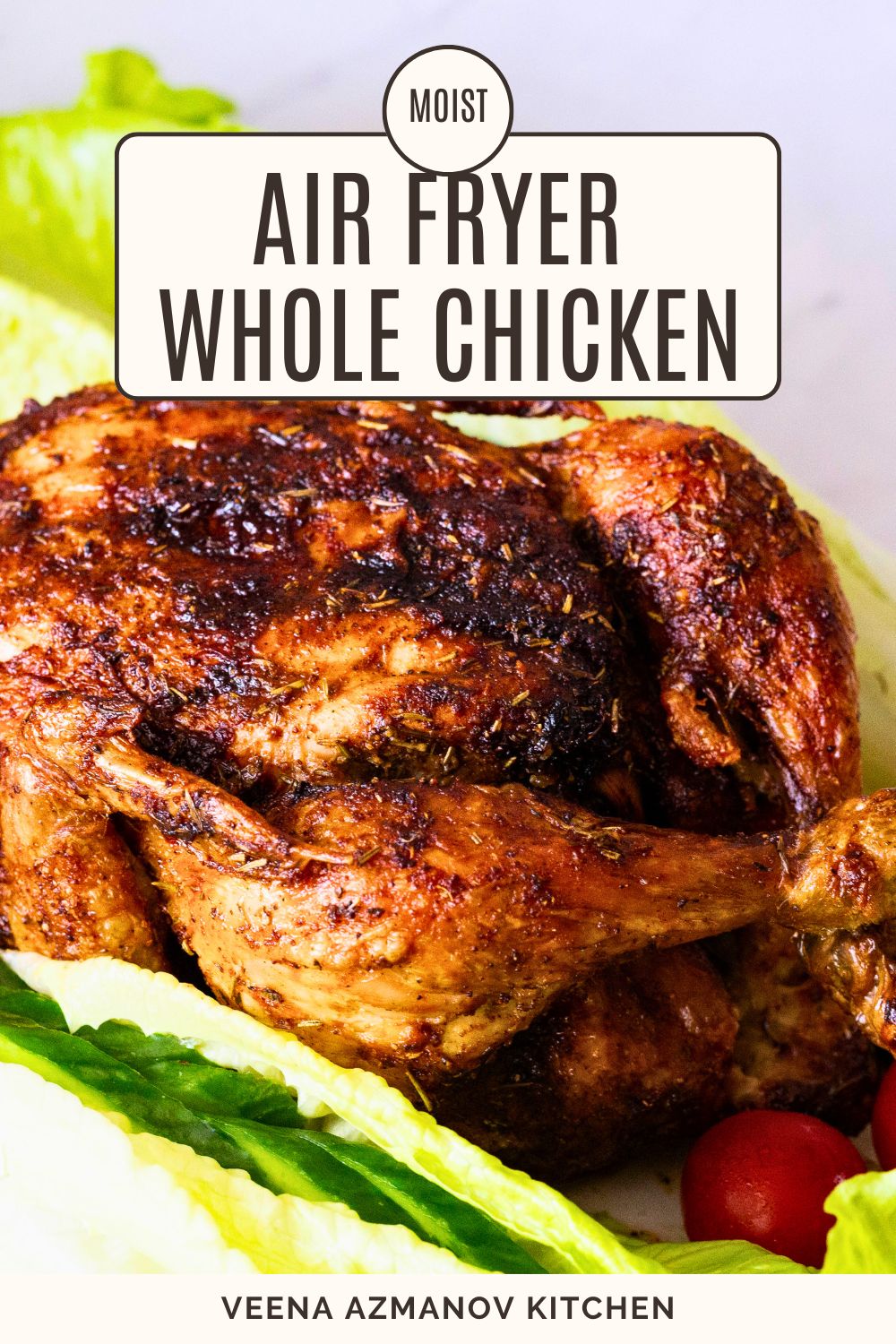 Pinterest image for Air Fryer Whole Chicken Roast.