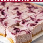 Pinterest image for Blueberry Swirl Cheesecake bars.