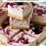 Pinterest image for Blueberry Swirl Cheesecake bars.