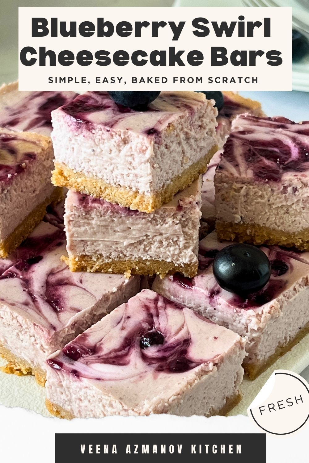 Pinterest image for Blueberry Swirl Cheesecake bars.