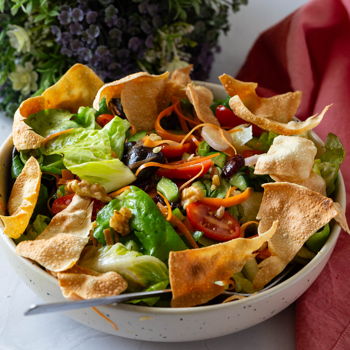 Fresh Salad with butter lettuce in a bowl.