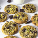 Classic Pistachio Cookies with chocolate on the table.