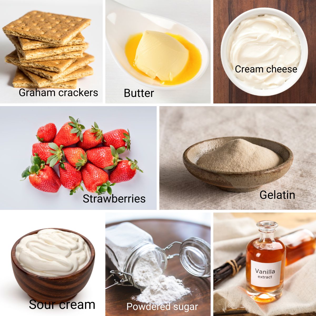 Ingredients for making strawberry mousse bars.