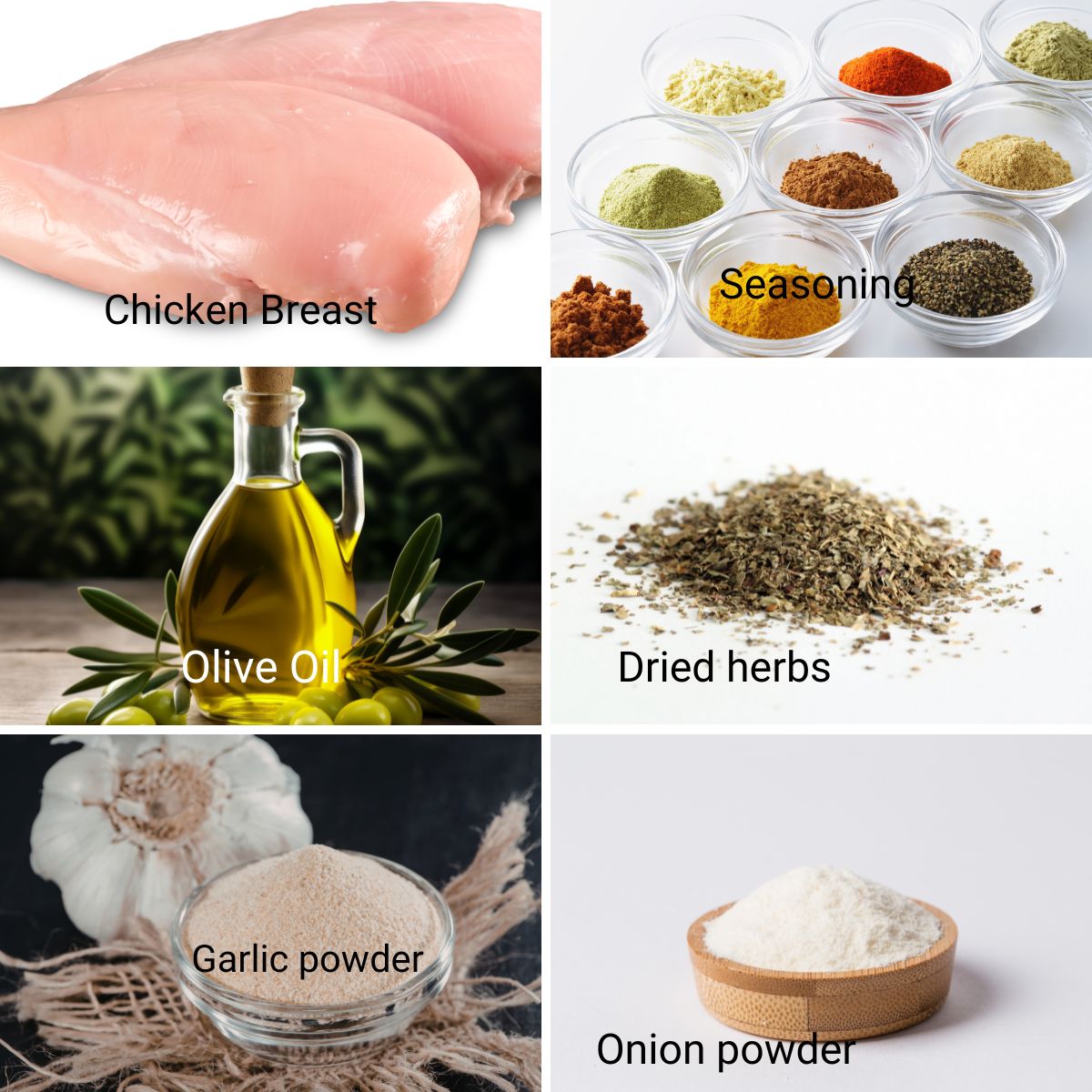 Ingredients for making chicken breast in air fryer.