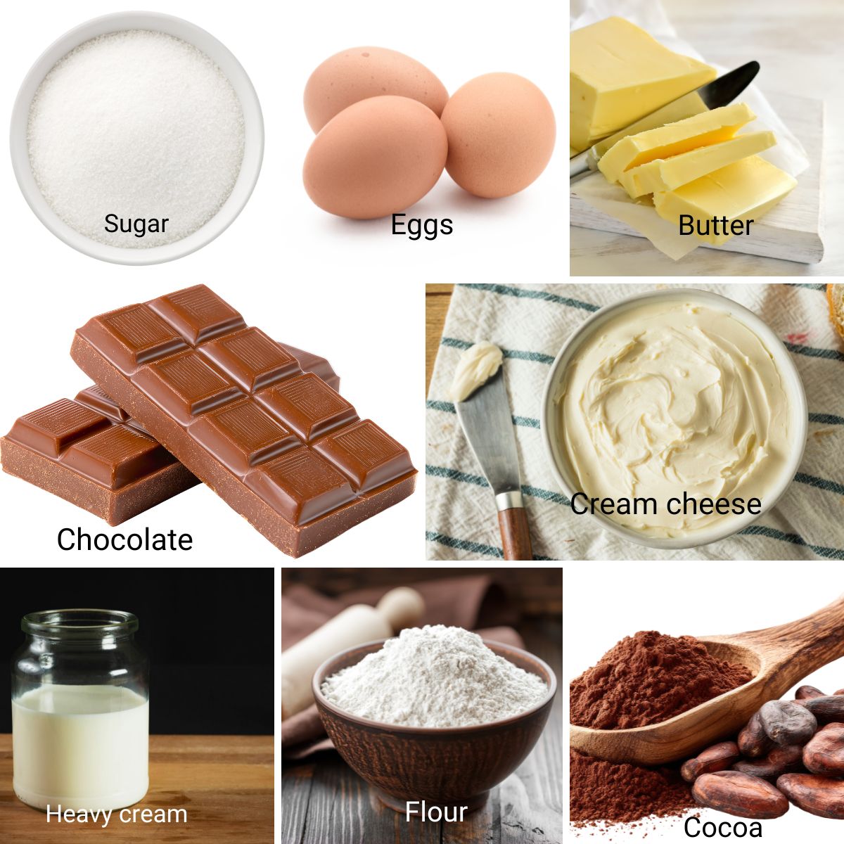 Ingredients for chocolate mousse cake.