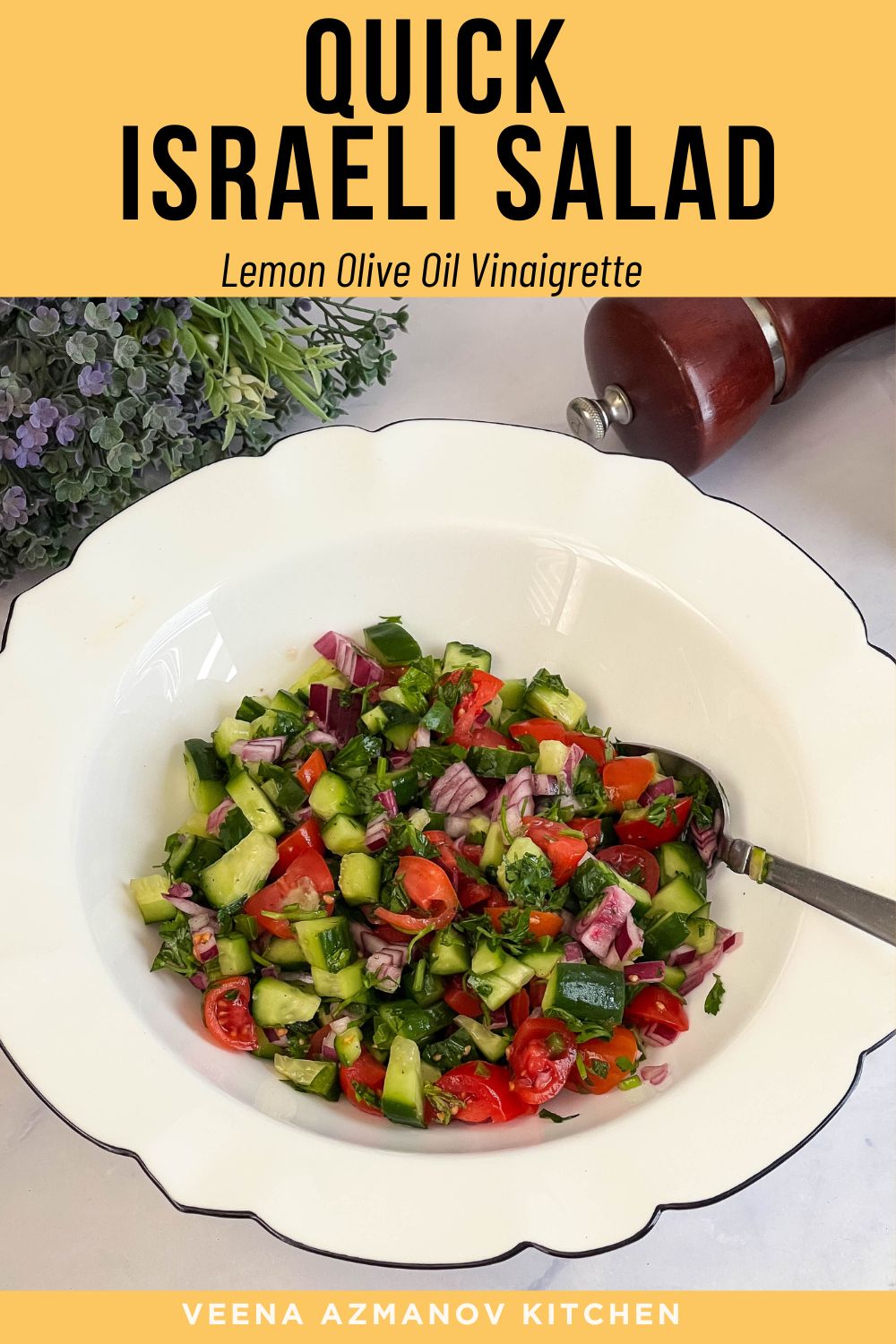 Pinterest image for Israeli Salad Chopped Salad.