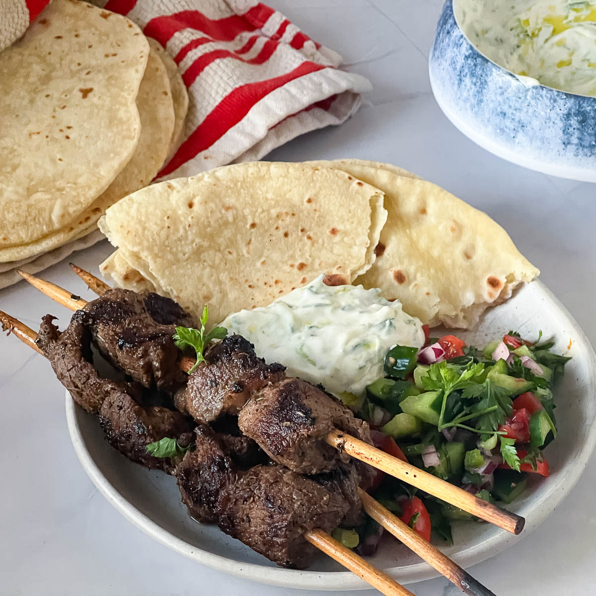 Pinterest image for Lamb Souvlaki Greek Lamb Skewers.