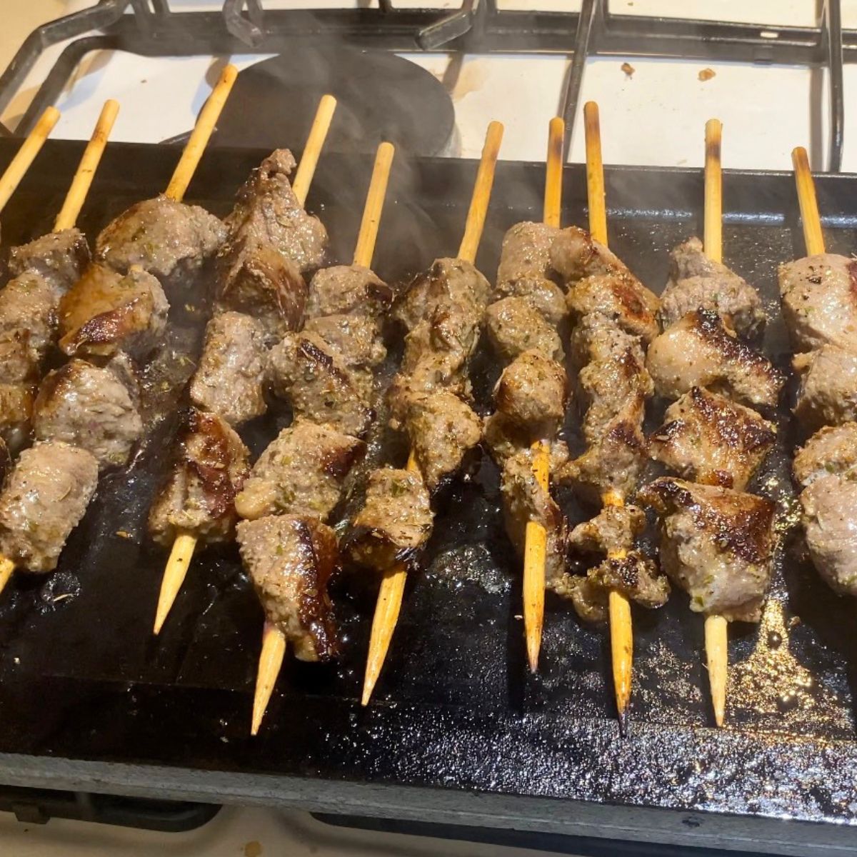 Pinterest image for Lamb Souvlaki Greek Lamb Skewers.