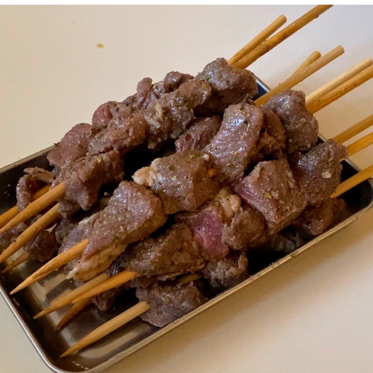 Pinterest image for Lamb Souvlaki Greek Lamb Skewers.