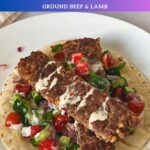 Pinterest image for Sheet Pan Kebabs made with Ground Beef and Lamb.