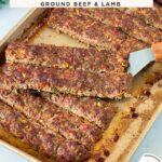Pinterest image for Sheet Pan Kebabs made with Ground Beef and Lamb.