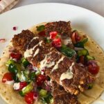 Pinterest image for Sheet Pan Kebabs made with Ground Beef and Lamb.