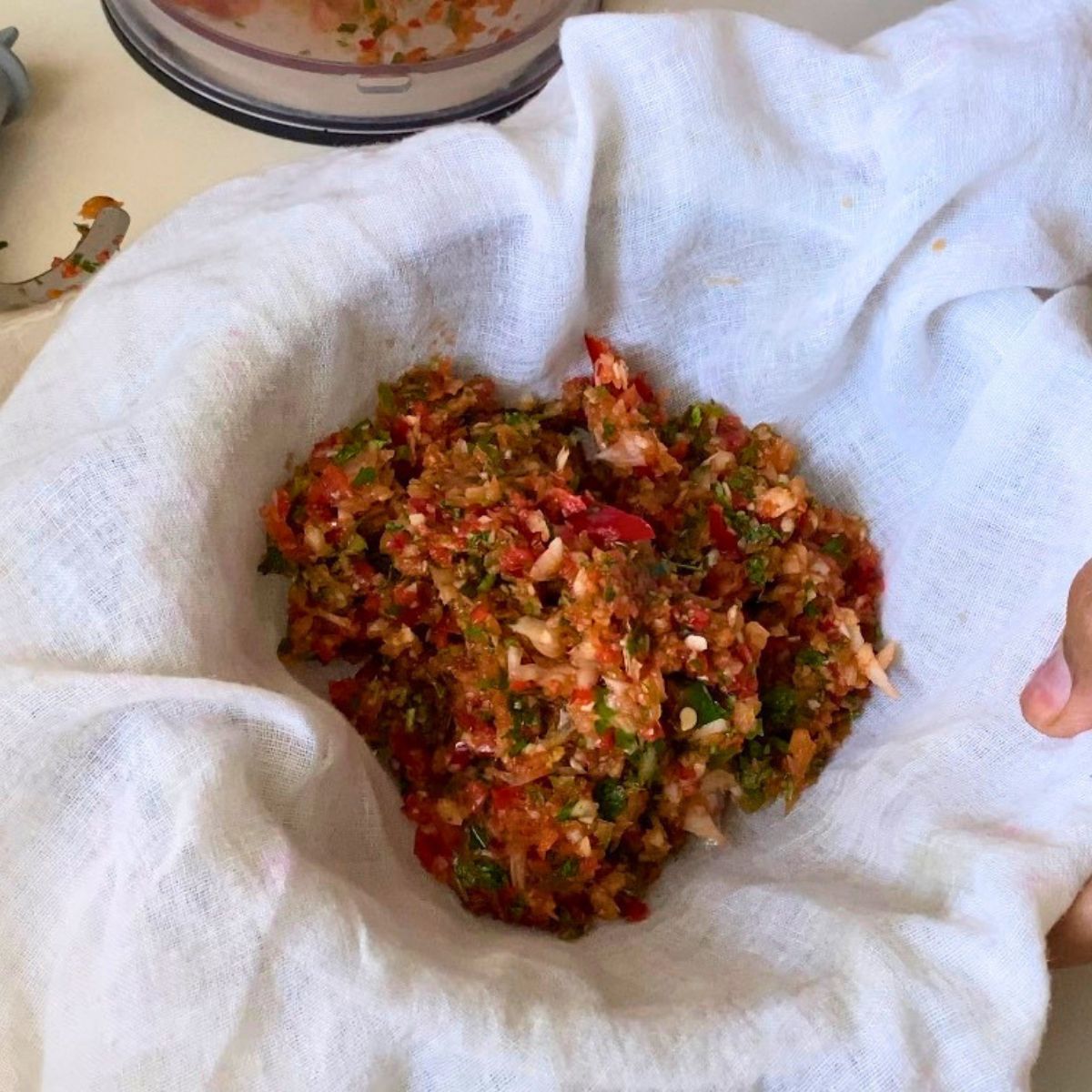 Cheesecloth to squeeze the juice out of veggies before adding to kebabs.