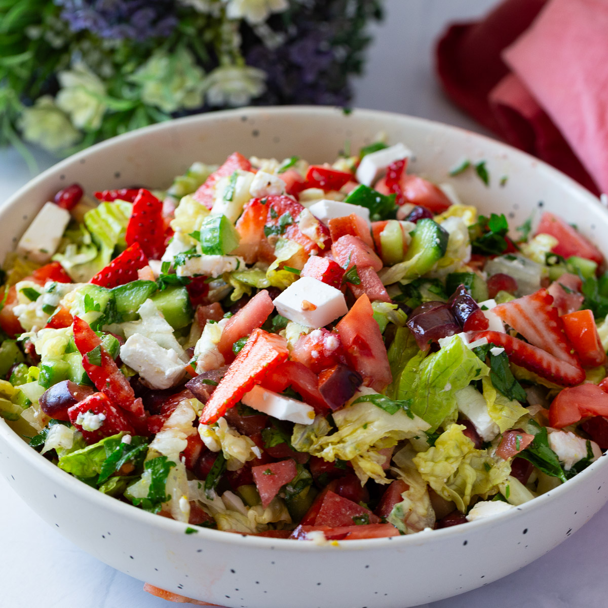 Strawberry salad in a bowl.