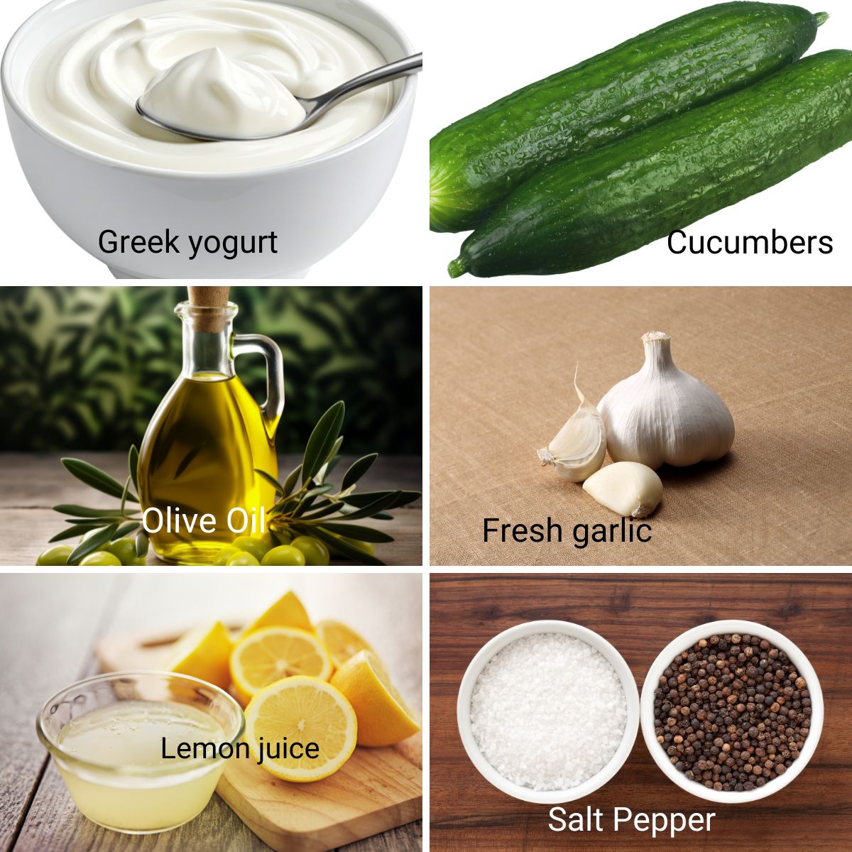 Ingredients for making Tzatziki sauce.