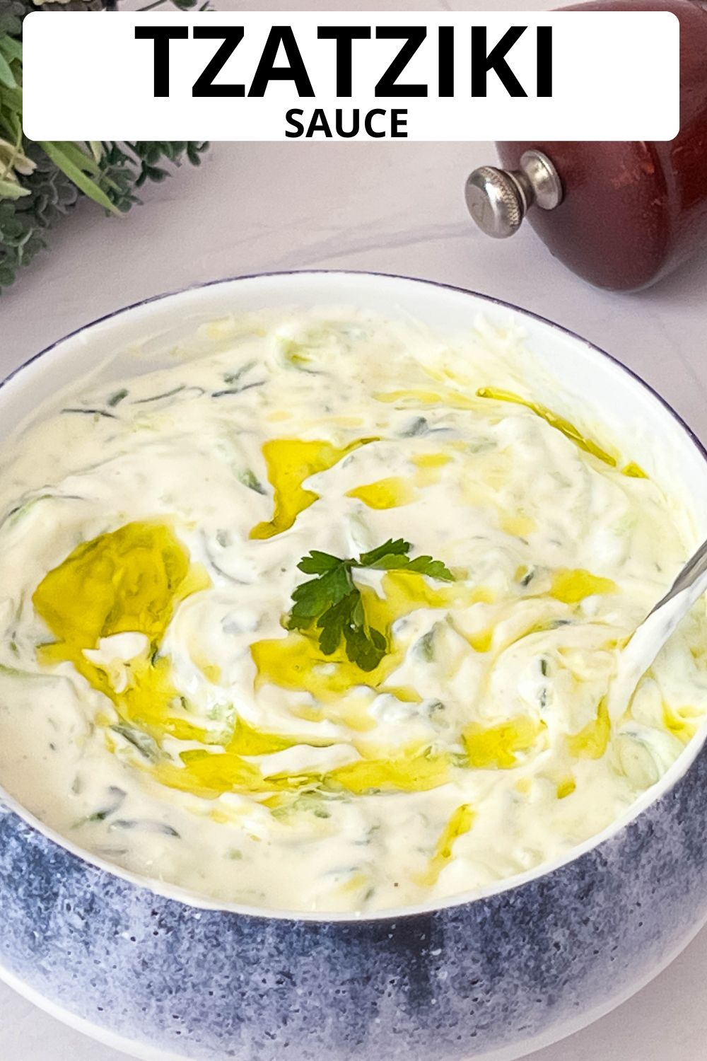 Pinterest image for Homemade Tzatziki sauce.