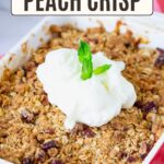 Pinterest image for peach crisp.