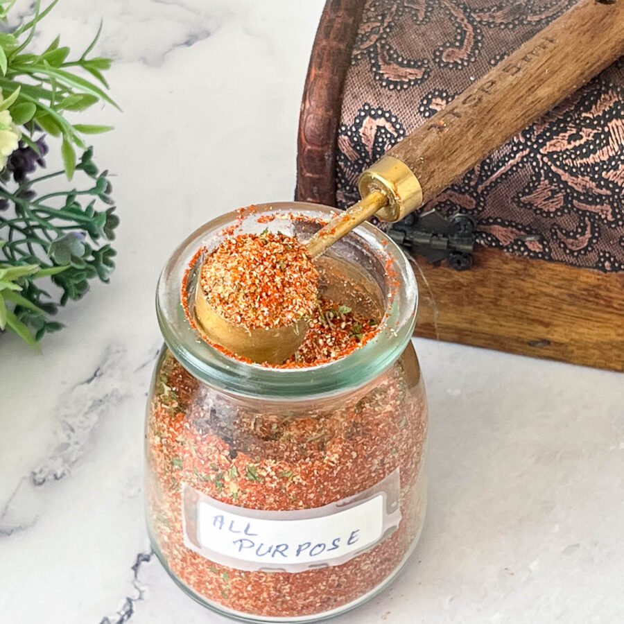 A little jar with all purpose seasoning.